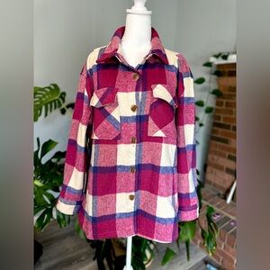 🛍️Plaid Shacket  members mark multi color over shirt jacket with 4pockets Large